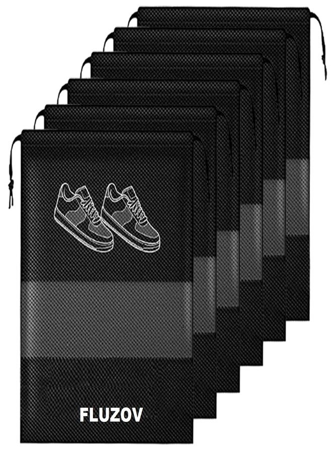 FLUZOV Shoe Bags for Travel & Storage (Pack of 6) - Water-Resistant Footwear Organizer Pouch for Men & Women - Portable Black Shoe Covers for Gym, Suitcase Packing & Closet Organization - Image 1